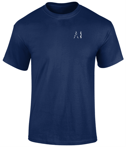 Mens Navy Blue Heavy Cotton T-Shirt with white AI logo on the left chest