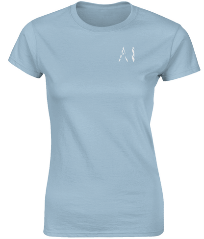 Womens light blue Fitted Ringspun T-Shirt with White AI logo on left breast