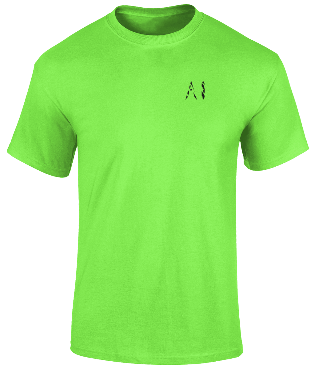 Mens lime green Heavy Cotton T-Shirt with black AI logo on the left chest
