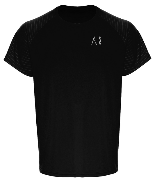 Mens black Embossed Sleeve Premium T-Shirt with white AI logo on the left chest