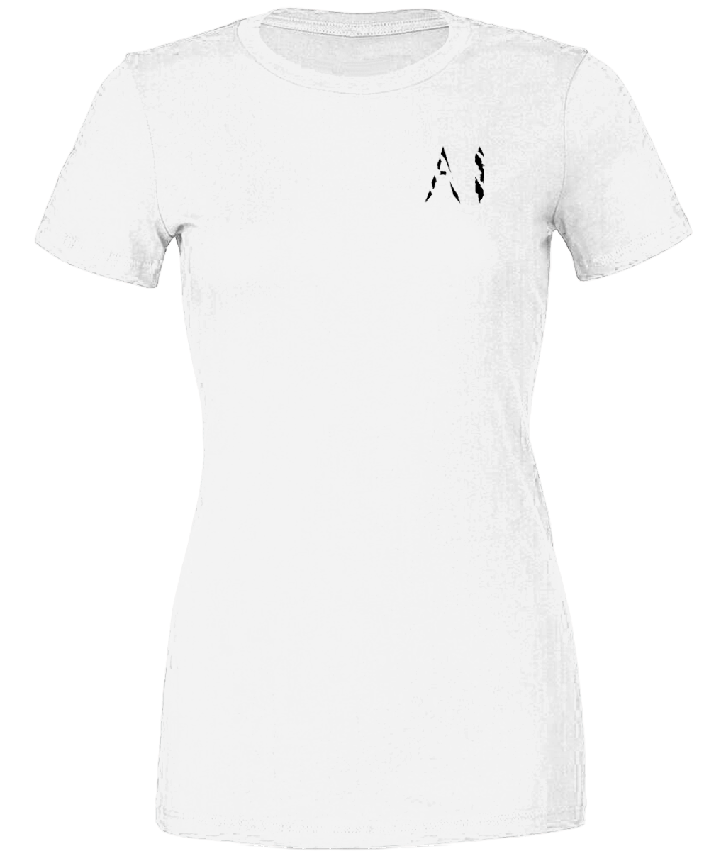 Womens white Casual T-Shirt with Black AI logo on left breast