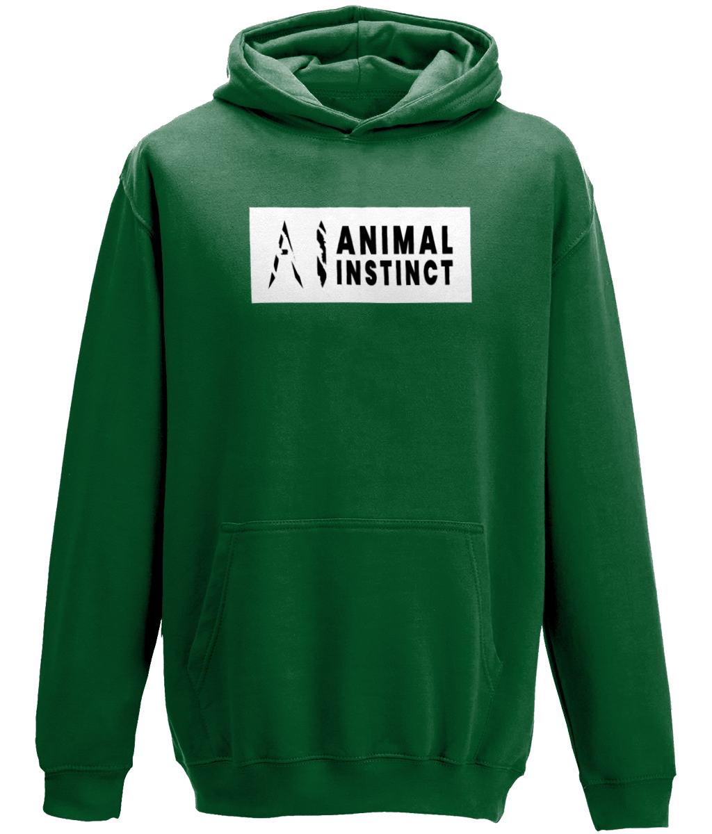 AI Clothing Animal Instinct Dark Green Hoodie with White Box and Black Writing with Black AI Logo