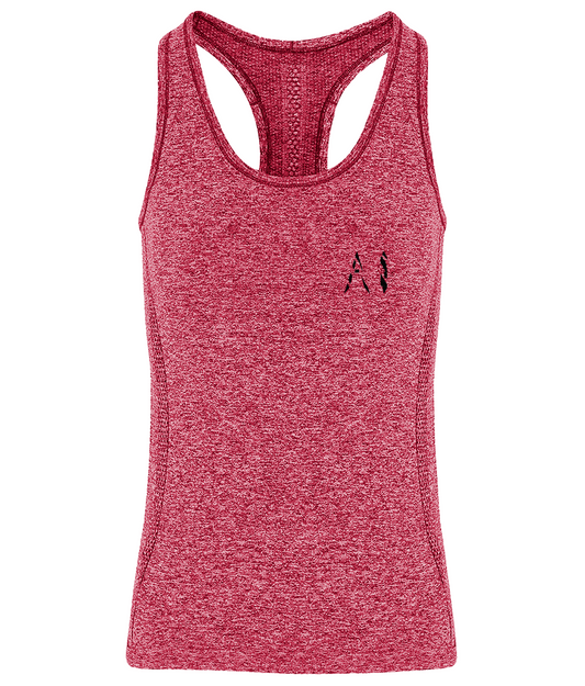 Womens Red Athletic Seamless Sports Vest with Black AI logo on left breast