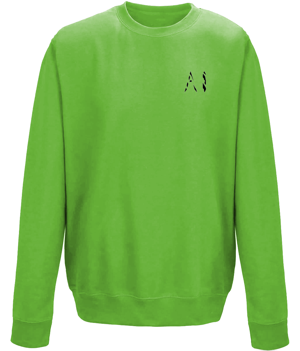 Kids lime green Casual Sweatshirt with black AI logo on the left chest