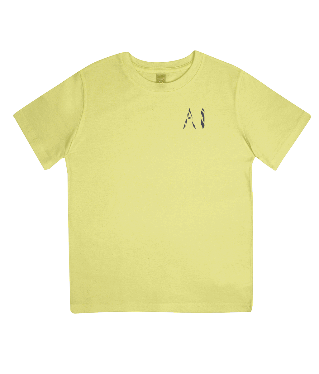 Kids yellow Casual Jersey T-Shirt with black AI logo on the left chest