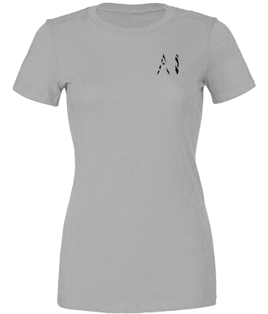 Womens light grey Casual T-Shirt with Black AI logo on left breast