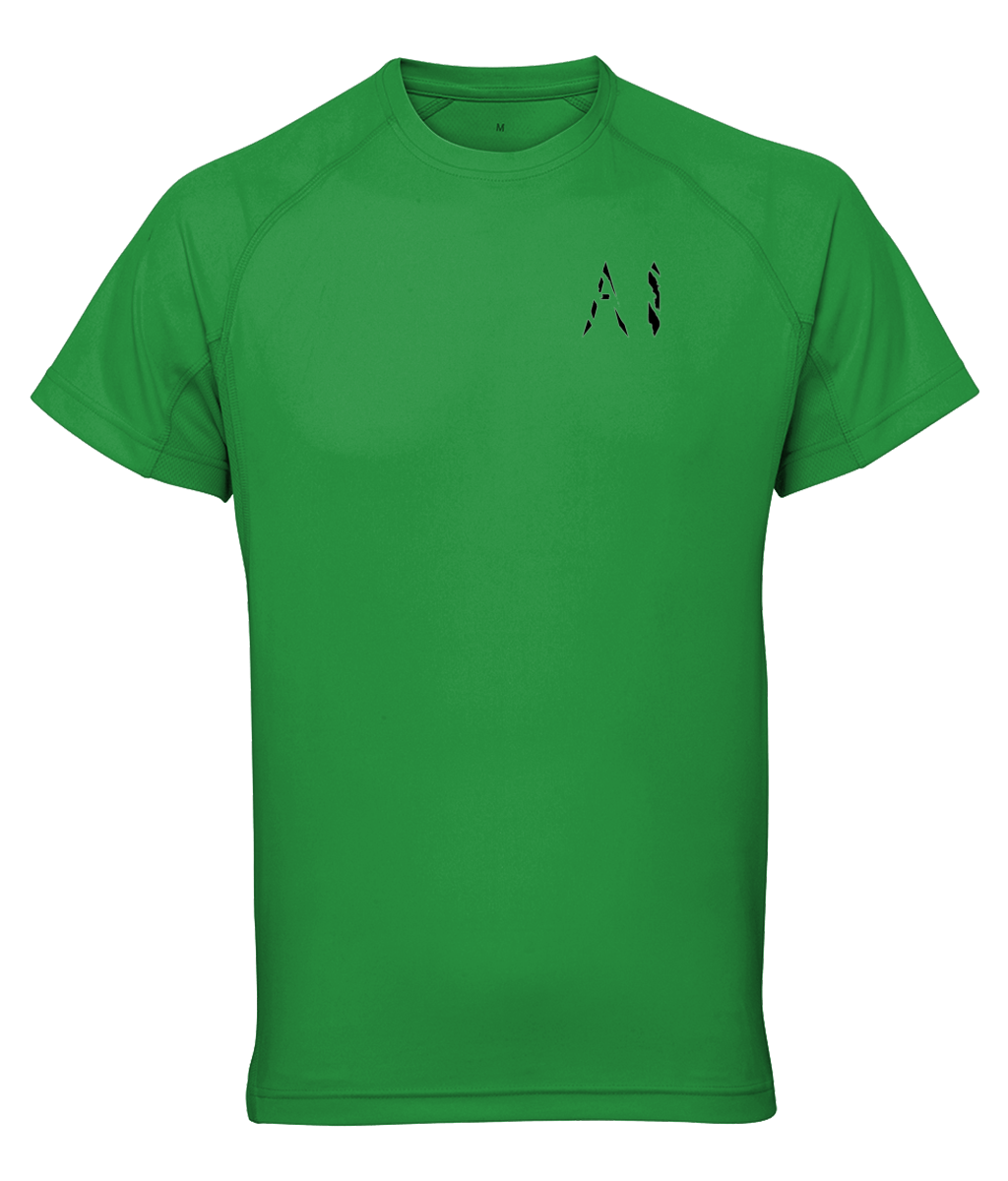 Womens Army green Athletic Performance Top with black AI logo on left breast