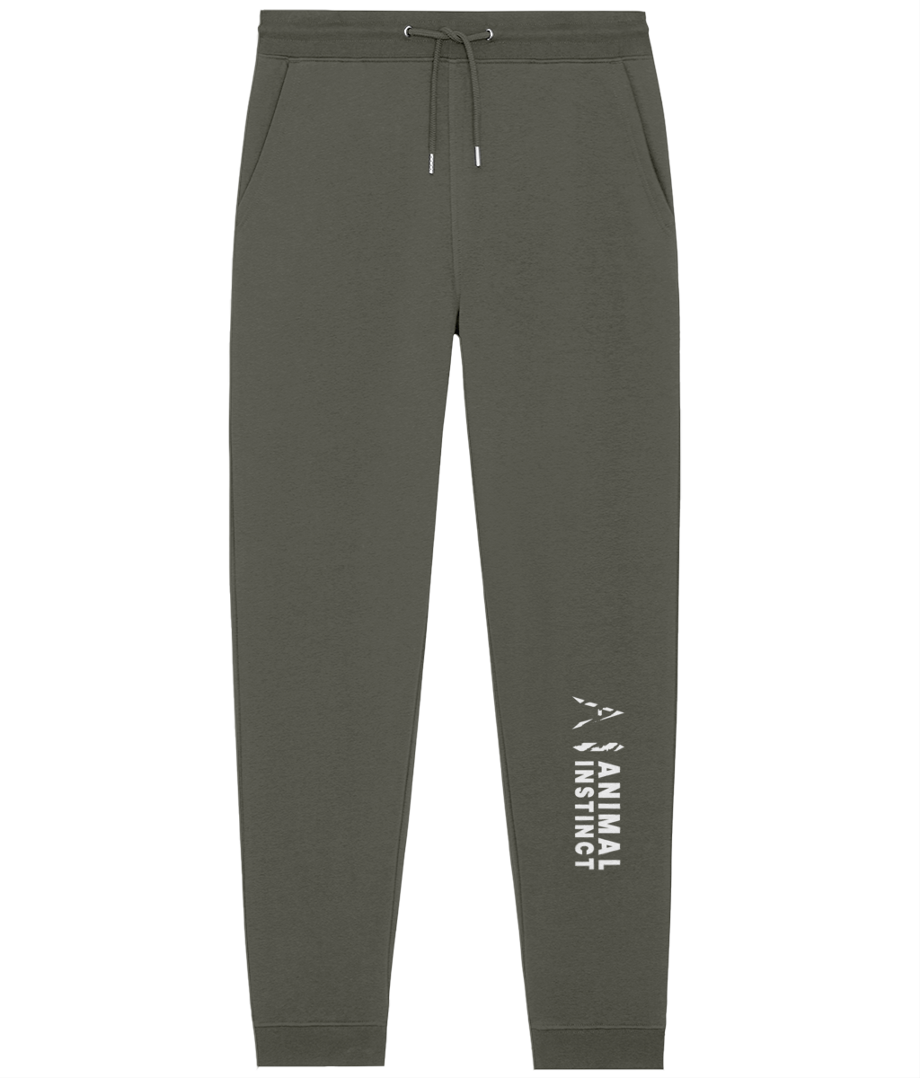 Animal Instinct green Training Joggers with white AI logo and white Animal Instinct written on the lower left leg