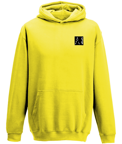 Animal Instinct Signature Box Logo yellow Hoodie with white AI logo within a black box located on the left chest