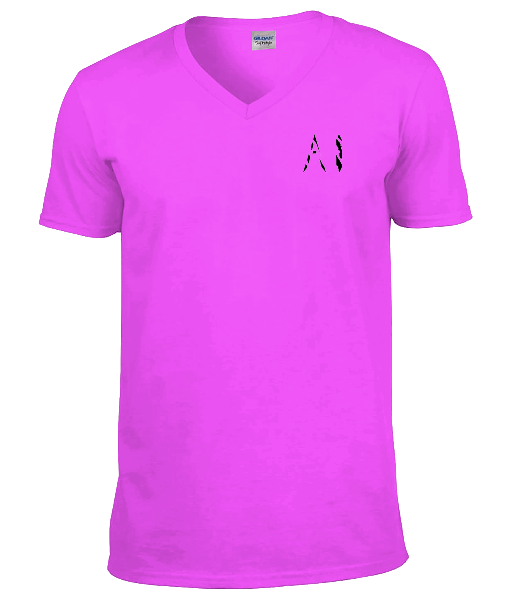 Womens purple Classic V Neck T-Shirt with black AI logo on left breast