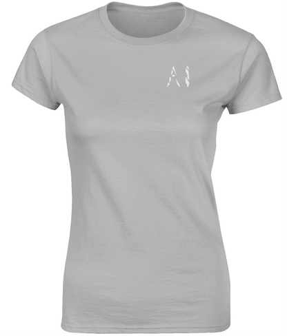 Womens light grey Fitted Ringspun T-Shirt with White AI logo on left breast