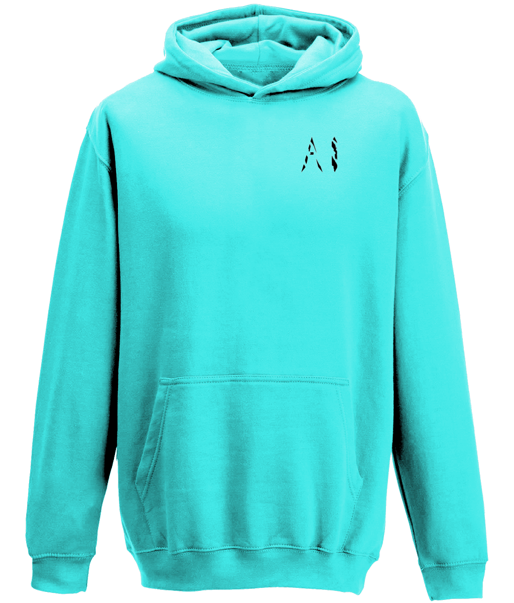 Kids Turquoise Casual Hoodie with black AI logo on the left chest