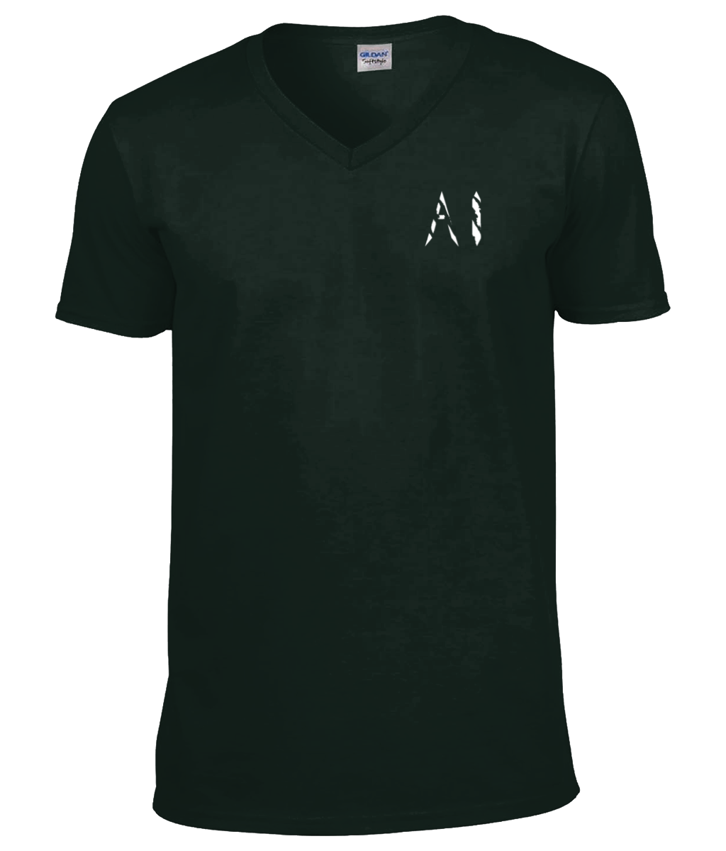 Womens Forrest green Classic V Neck T-Shirt with black AI logo on left breast