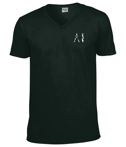 Womens Forrest green Classic V Neck T-Shirt with black AI logo on left breast