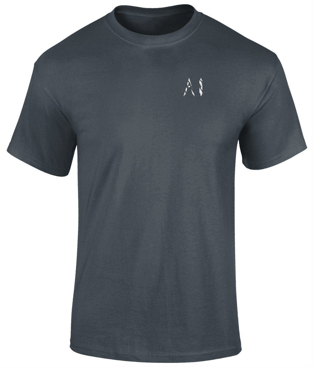 Mens dark grey Heavy Cotton T-Shirt with white AI logo on the left chest