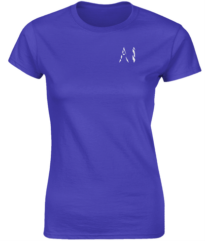 Womens dark purple Fitted Ringspun T-Shirt with White AI logo on left breast