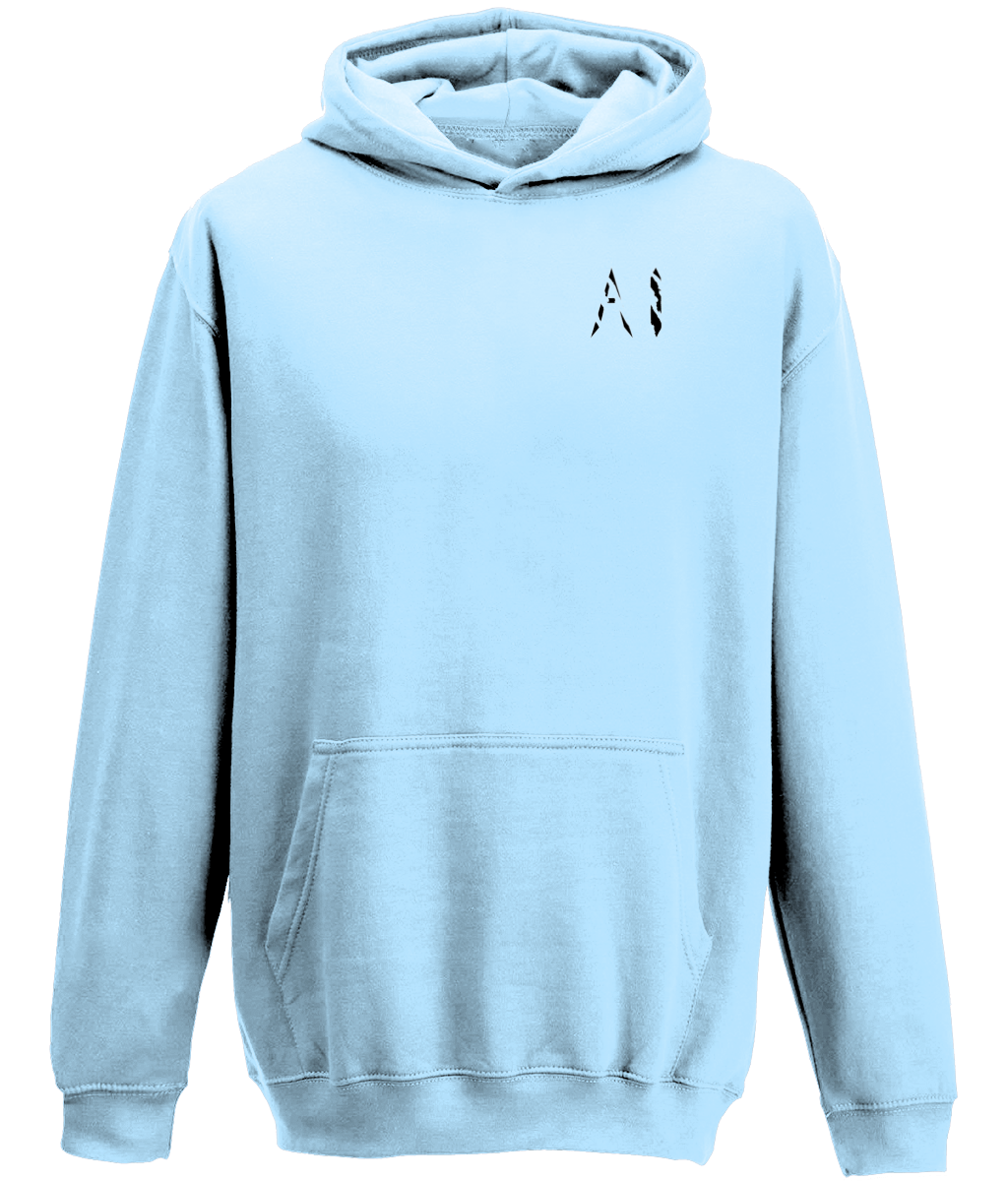 Kids baby blue Casual Hoodie with black AI logo on the left chest