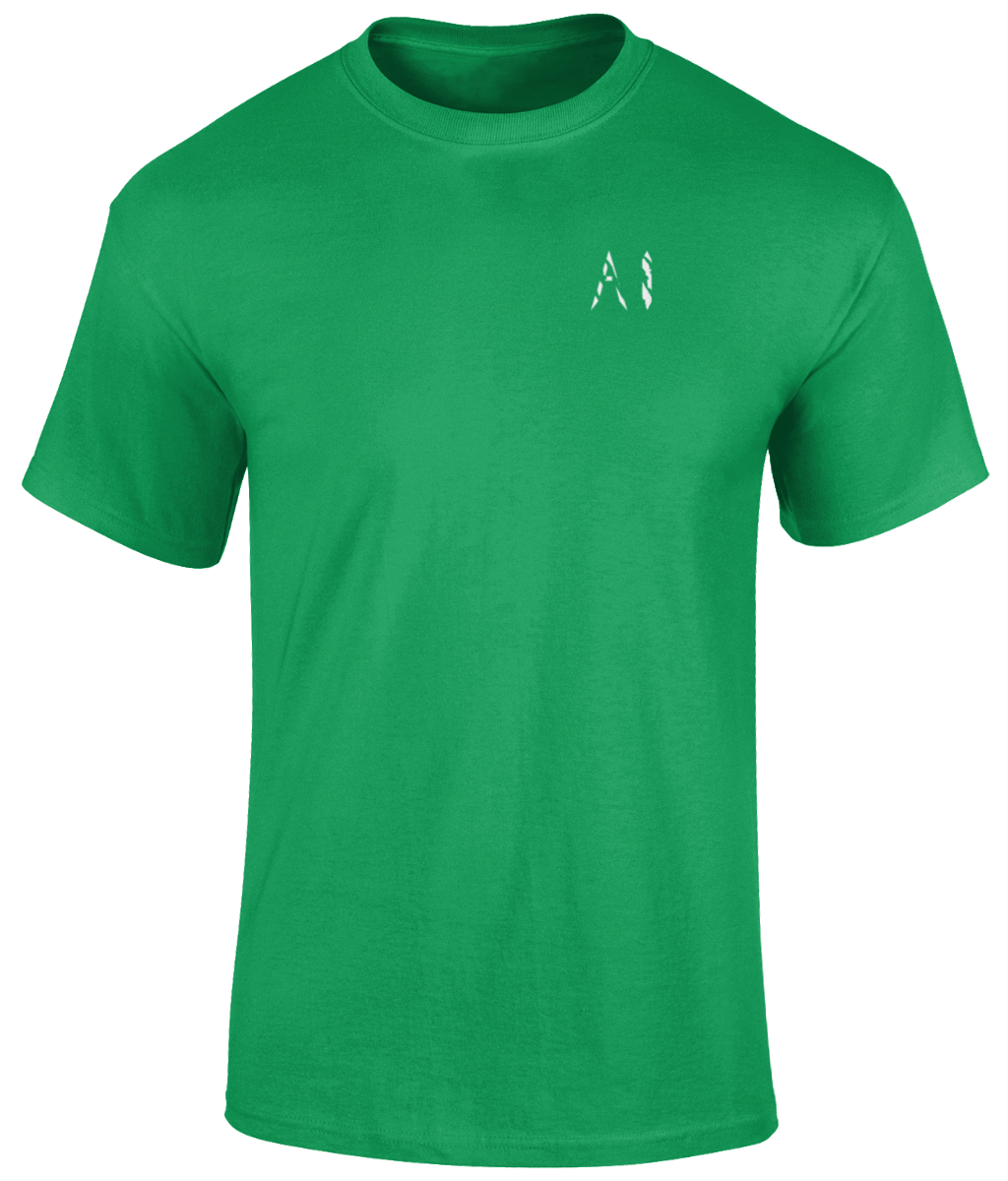 Mens mint green Heavy Cotton T-Shirt with white AI logo on the left chest