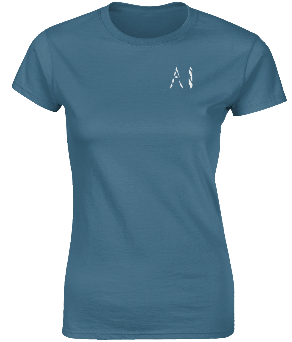 Womens platinum Fitted Ringspun T-Shirt with White AI logo on left breast