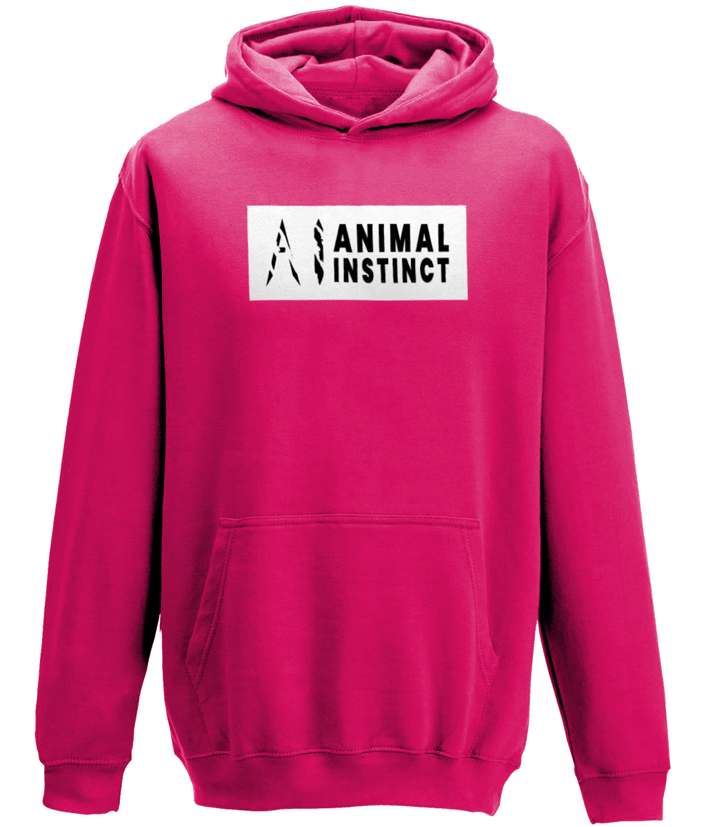 AI Clothing Animal Instinct Red Hoodie with White Box and Black Writing with Black AI Logo