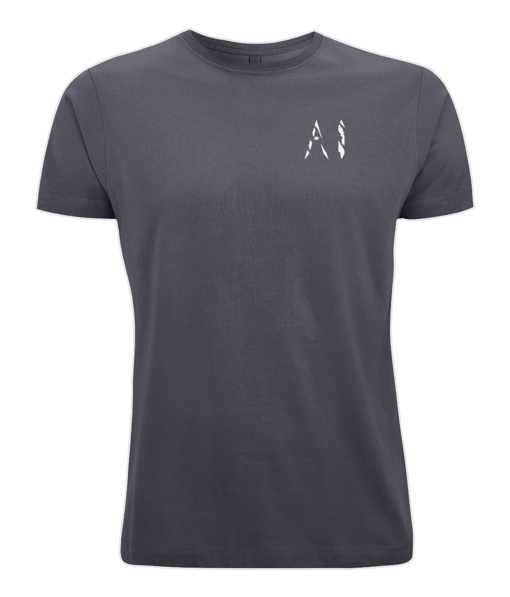 Mens charcoal Oversized Pump Cover T-Shirt with white AI logo on left chest