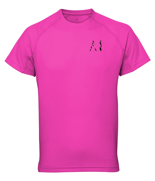 Womens magenta pink Athletic Performance Top with black AI logo on left breast