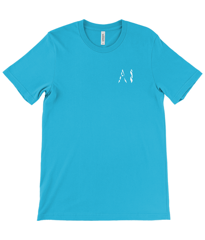 Mens cyan Casual T-Shirt with white logo on the left chest