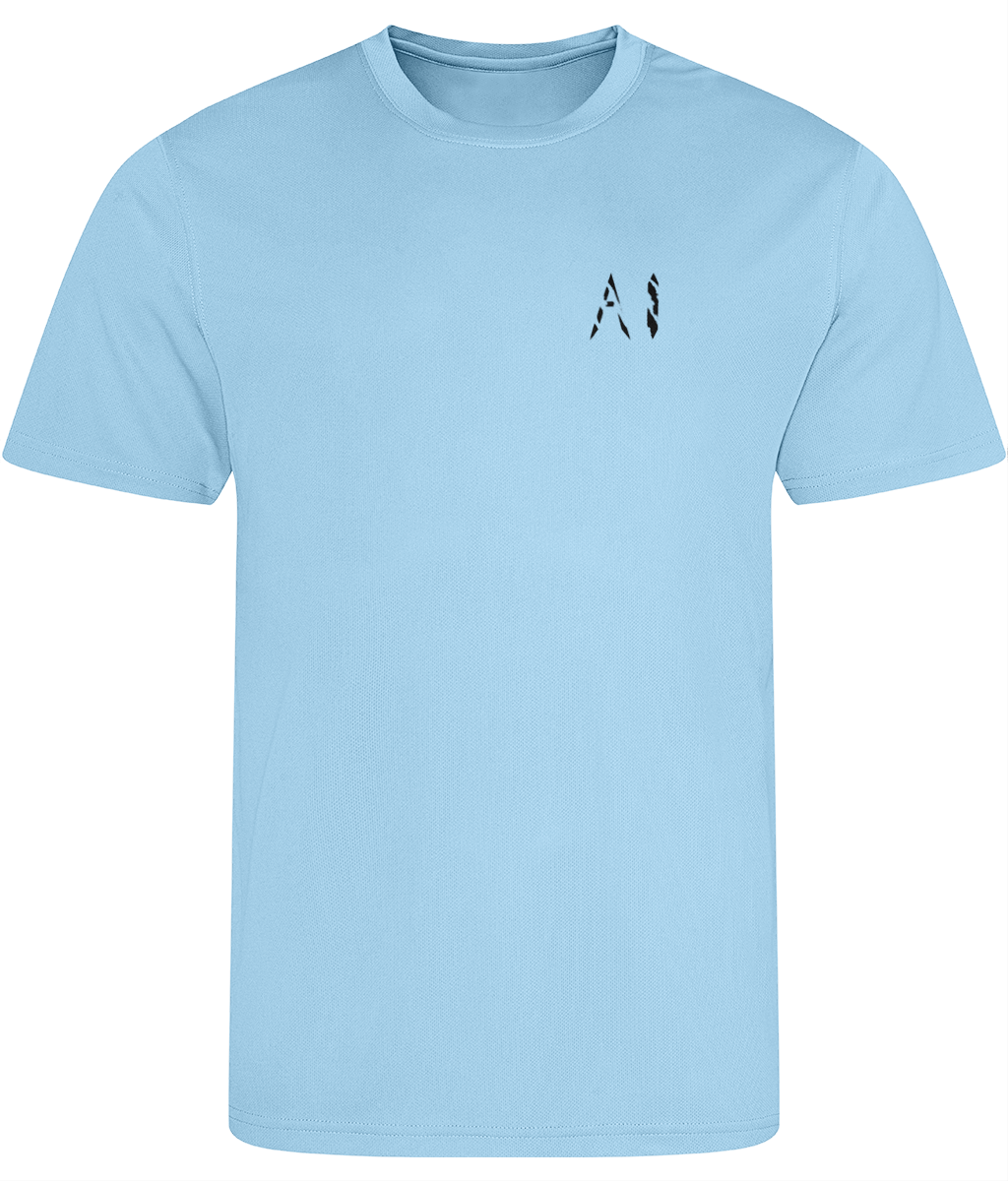 Mens light blue Athletic Sports Shirt with black AI logo on the left chest