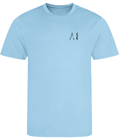 Mens light blue Athletic Sports Shirt with black AI logo on the left chest
