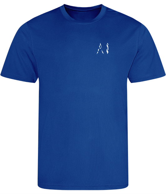 Mens Dark blue Athletic Sports Shirt with white AI logo on the left chest