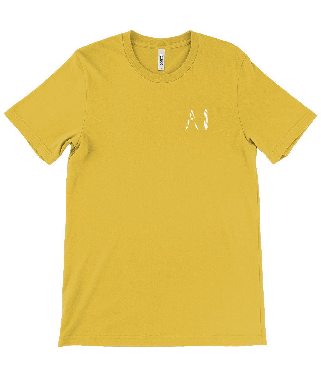 Mens yellow Casual T-Shirt with white logo on the left chest