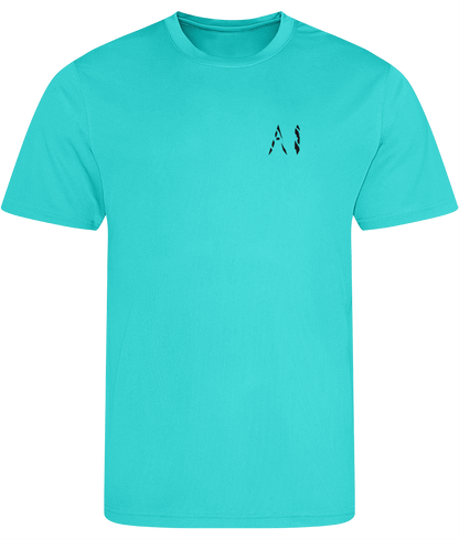 Mens turquoise Athletic Sports Shirt with black AI logo on the left chest
