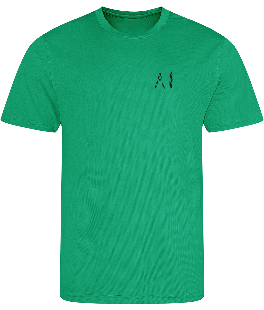 Mens green Athletic Sports Shirt with black AI logo on the left chest