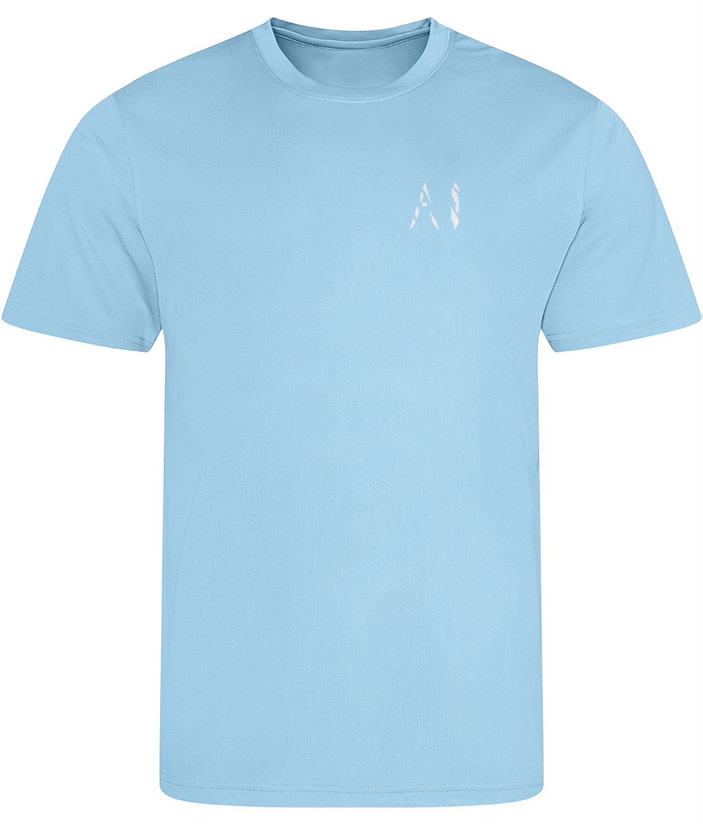 Mens light blue Athletic Sports Shirt with white AI logo on the left chest