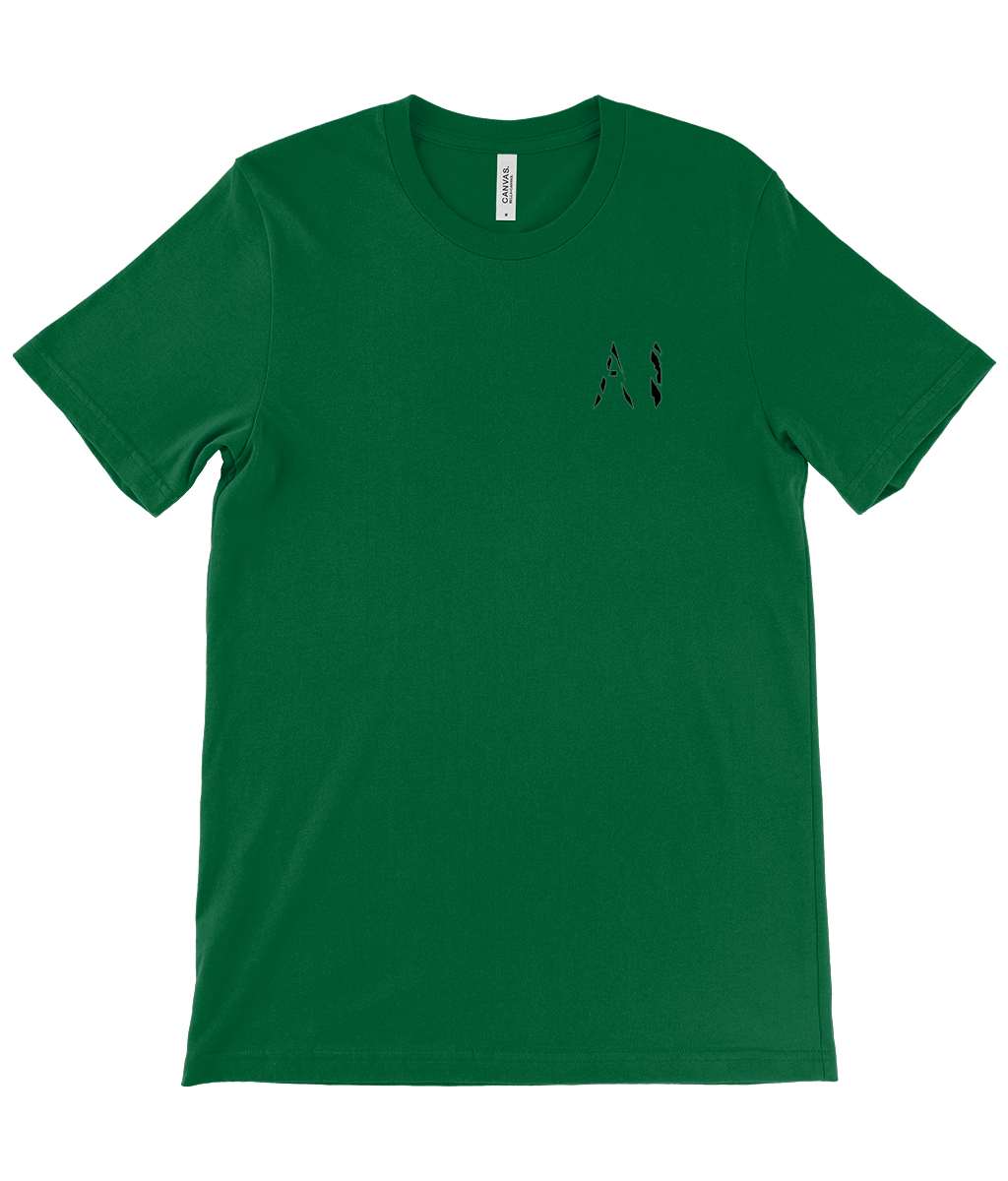Mens dark green Casual T-Shirt with black AI logo on the left chest