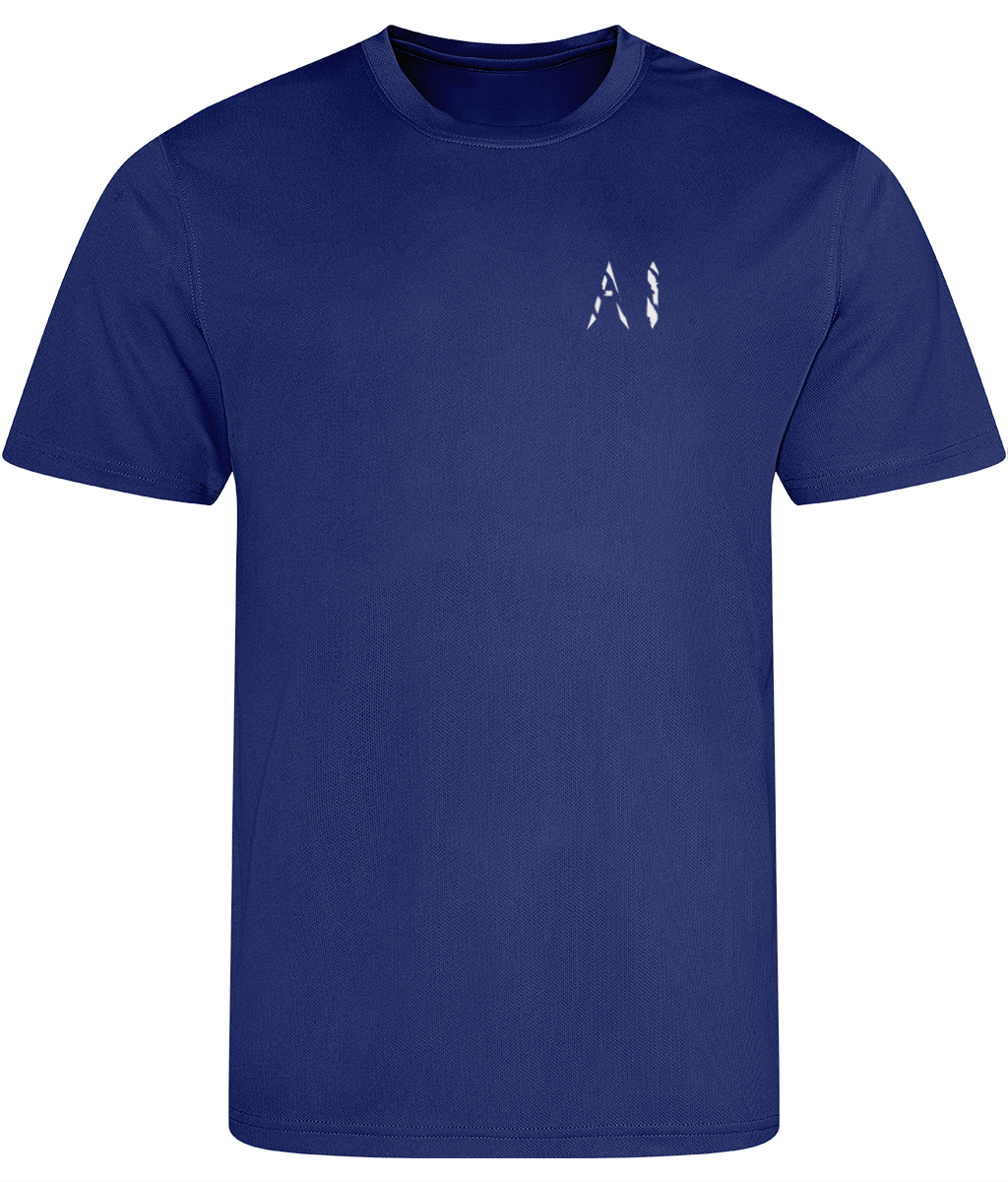 Mens dark blue Athletic Sports Shirt with white AI logo on the left chest