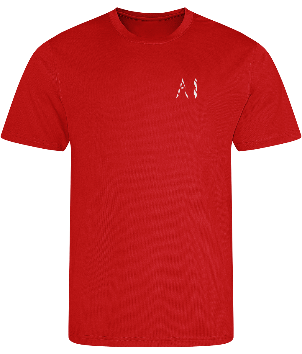 Mens Red Athletic Sports Shirt with white AI logo on the left chest