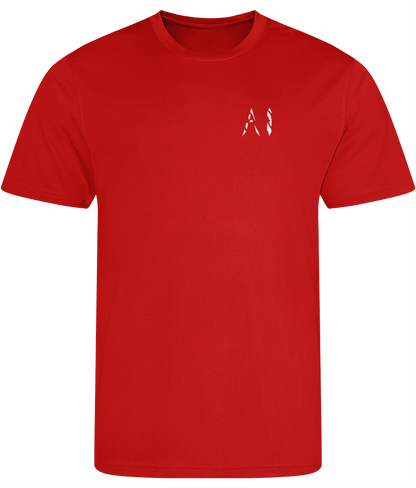 Mens Red Athletic Sports Shirt with white AI logo on the left chest