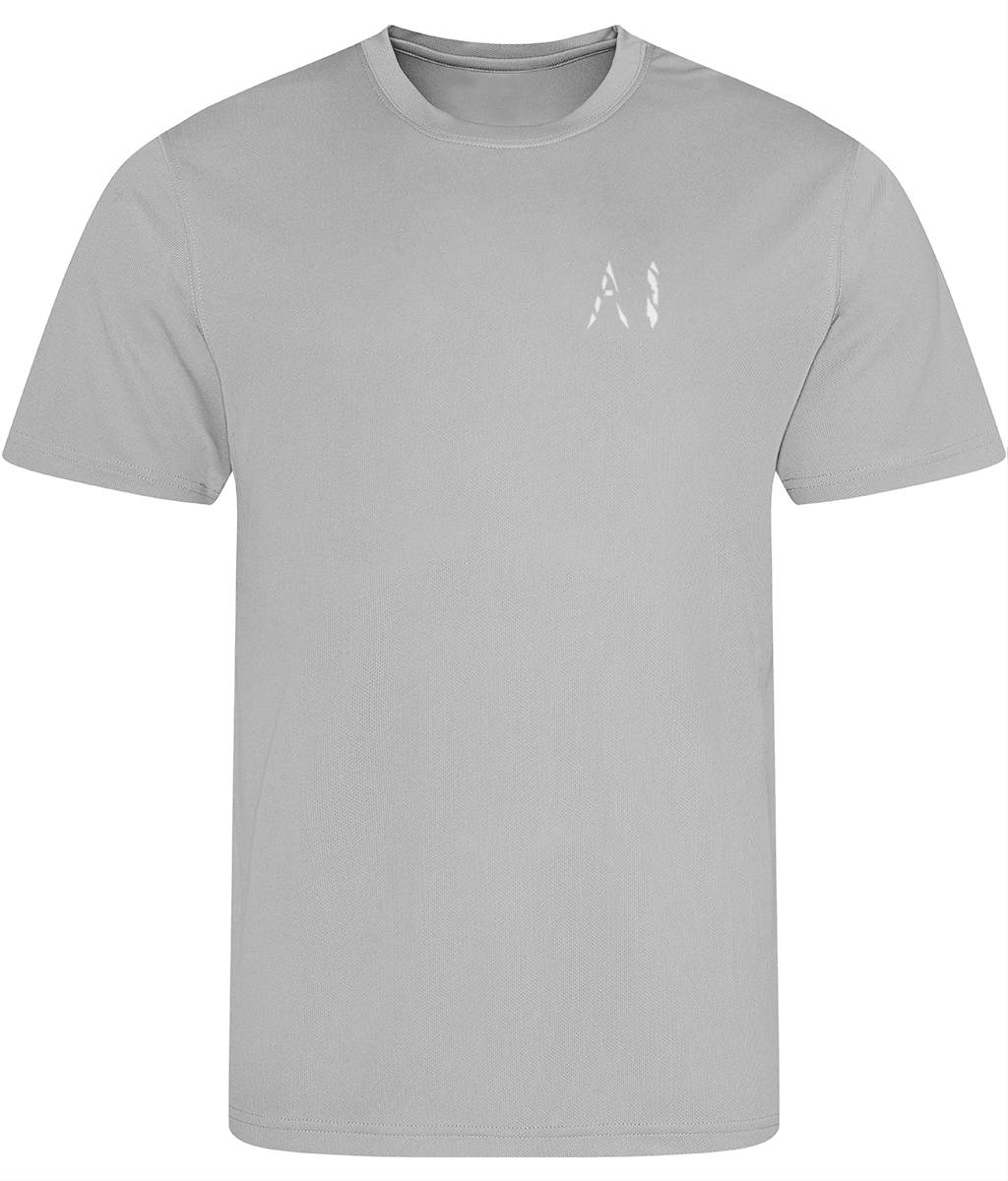 Mens light grey Athletic Sports Shirt with white AI logo on the left chest