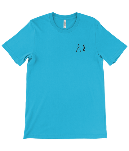 Mens cyan Casual T-Shirt with black AI logo on the left chest