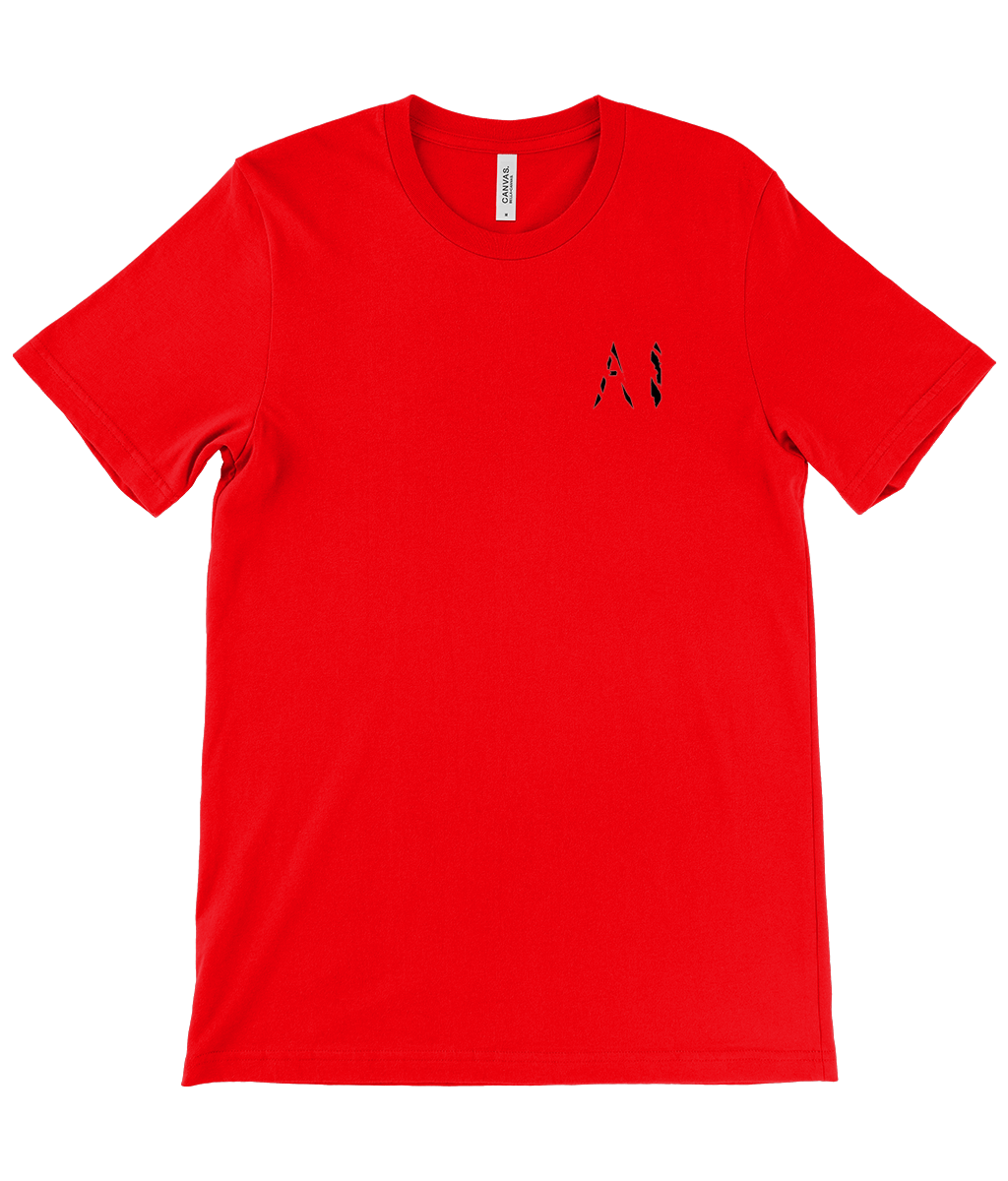 Mens Red Casual T-Shirt with black AI logo on the left chest
