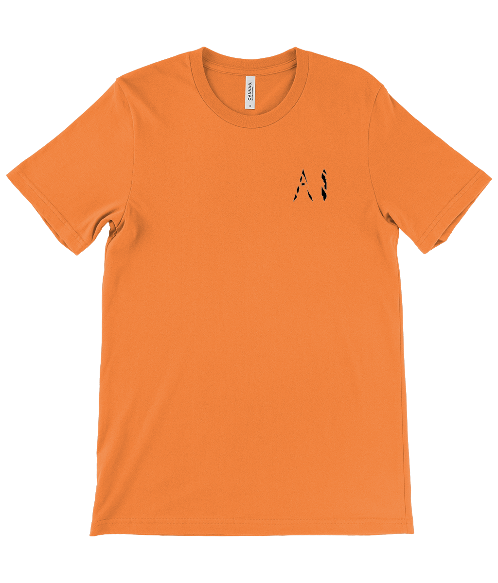 Mens orange Casual T-Shirt with black AI logo on the left chest