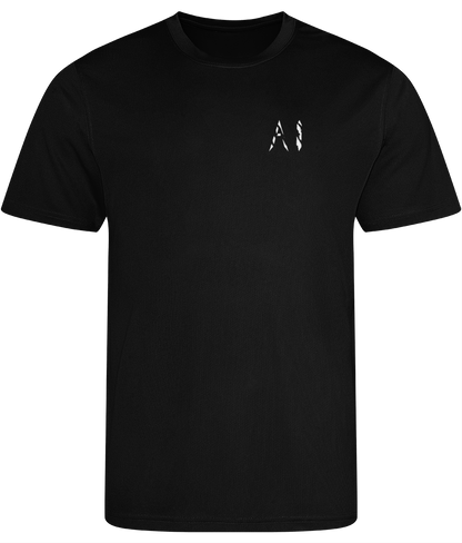 Mens black Athletic Sports Shirt with white AI logo on the left chest