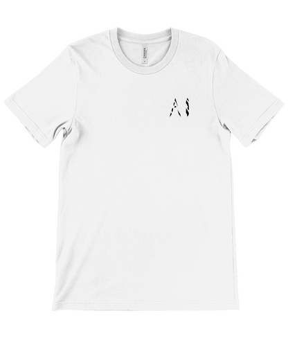 Mens white Casual T-Shirt with black AI logo on the left chest
