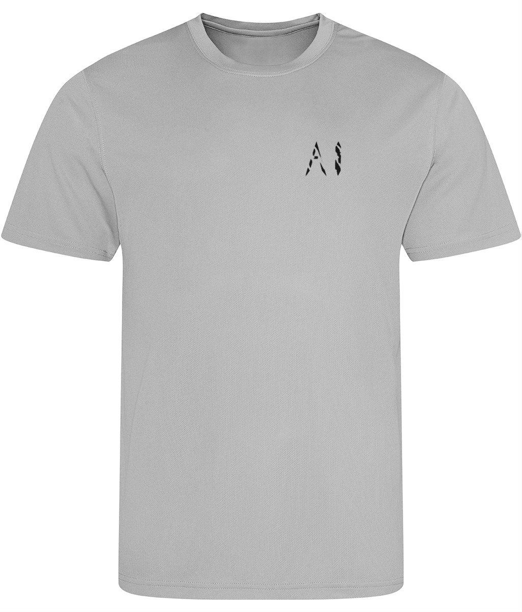 Mens light grey Athletic Sports Shirt with black AI logo on the left chest