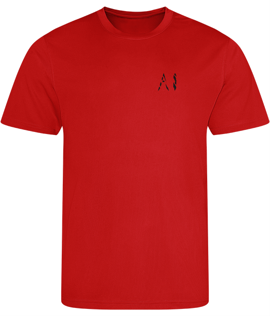 Mens Red Athletic Sports Shirt with black AI logo on the left chest