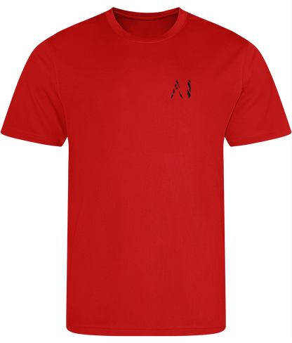Mens Red Athletic Sports Shirt with black AI logo on the left chest