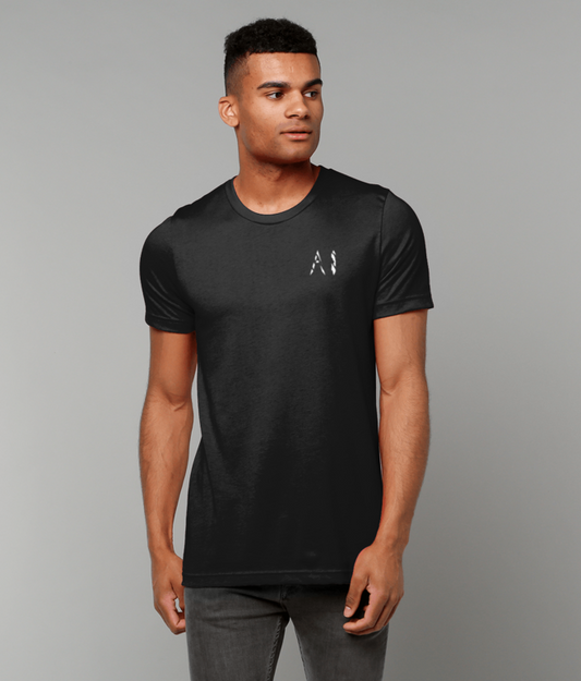 Mens black Casual T-Shirt with white logo on the left chest
