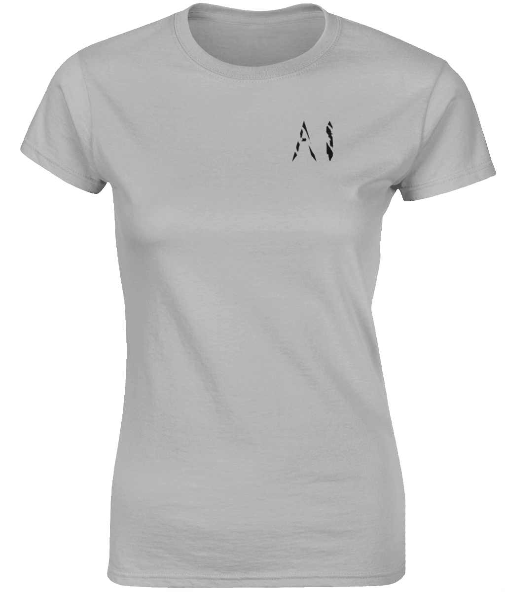 Womens light grey Fitted Ringspun T-Shirt with black AI logo on left breast