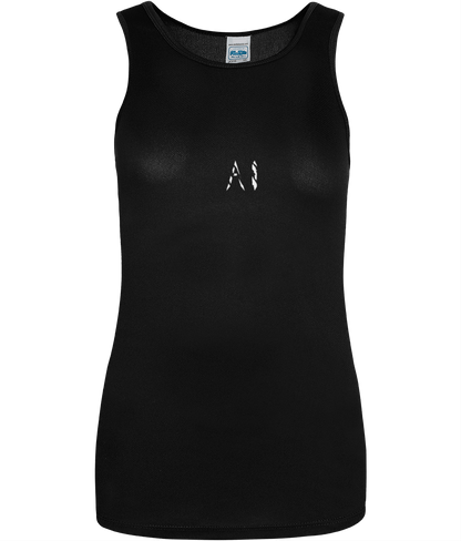 Womens black Workout Sports Vest with white AI logo in centre chest